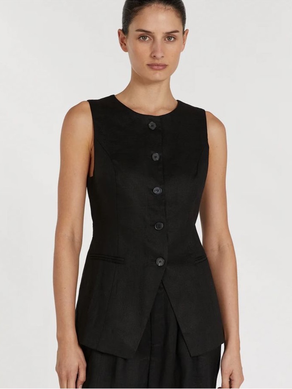 DISSH Black Sleeveless Buttoned Vest Top